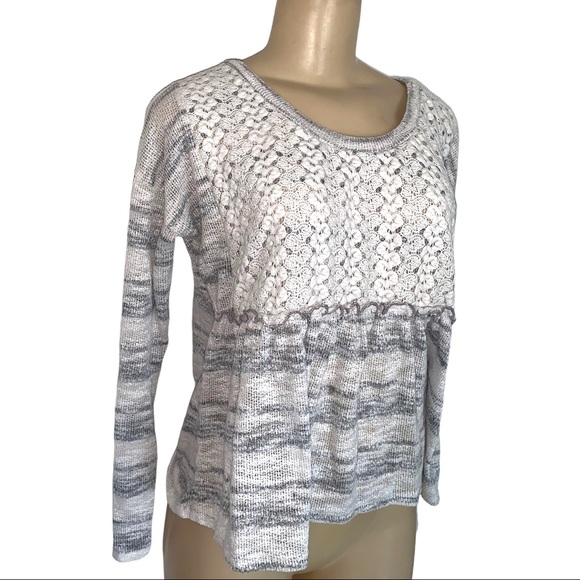Paper Crane Anthropologie Boho Empire white Grey Crop Crochet Knit Scoop Sweater - Picture 3 of 7